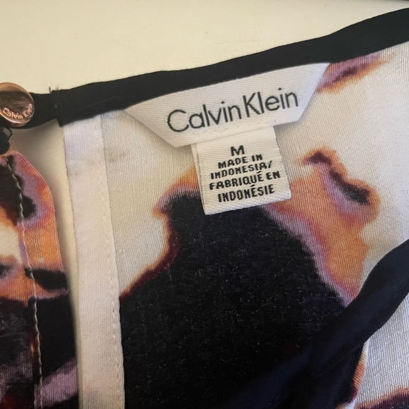 Calvin Klein Animal Print Tank Top Size Medium Peach & Black Piping Flowy - Picture 7 of 10